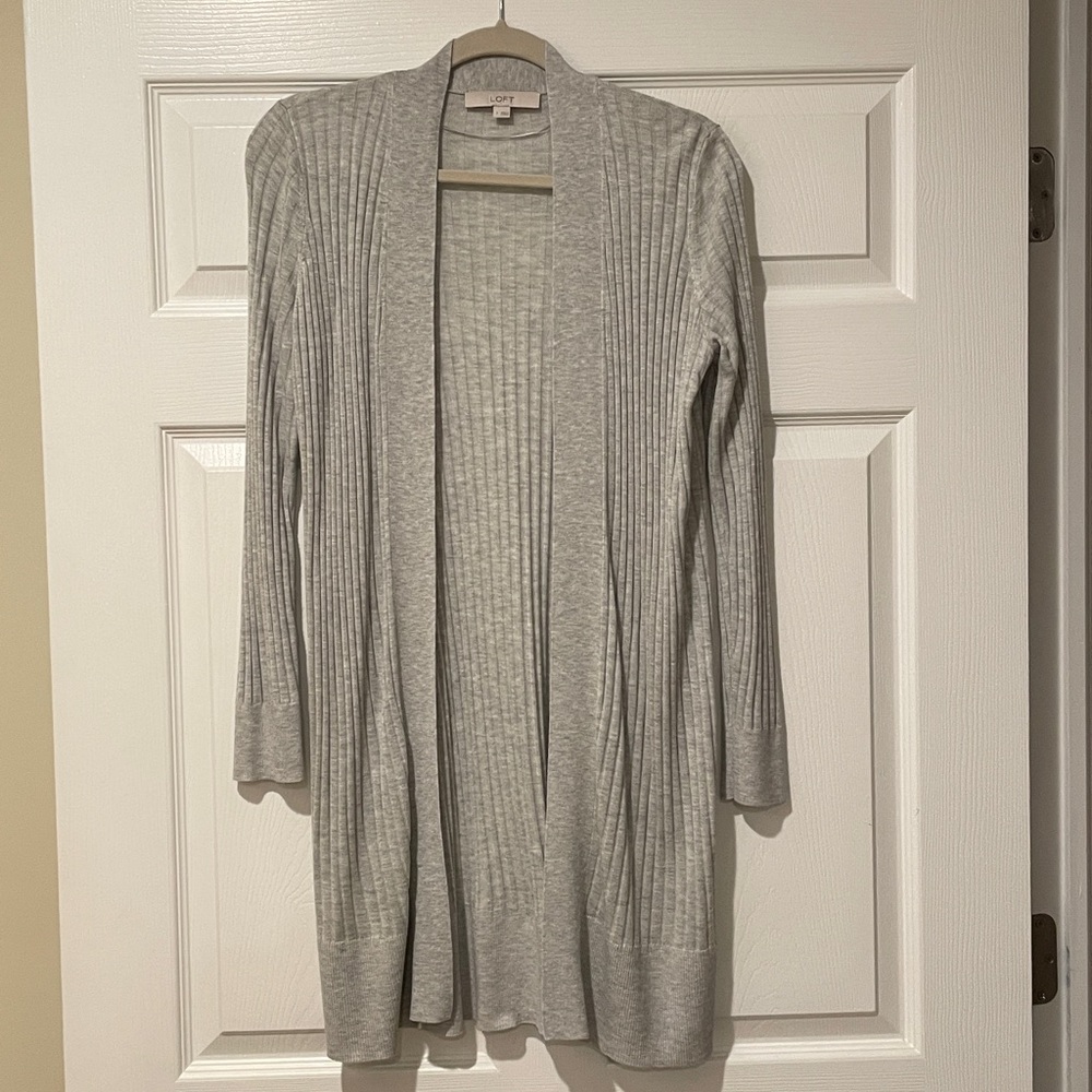 LOFT Light Gray Open Cardigan